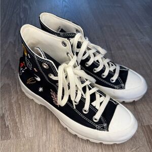 Converse 'It's Okay To Wander” Embroidered Lugged High Platform Shoes Size 7.5